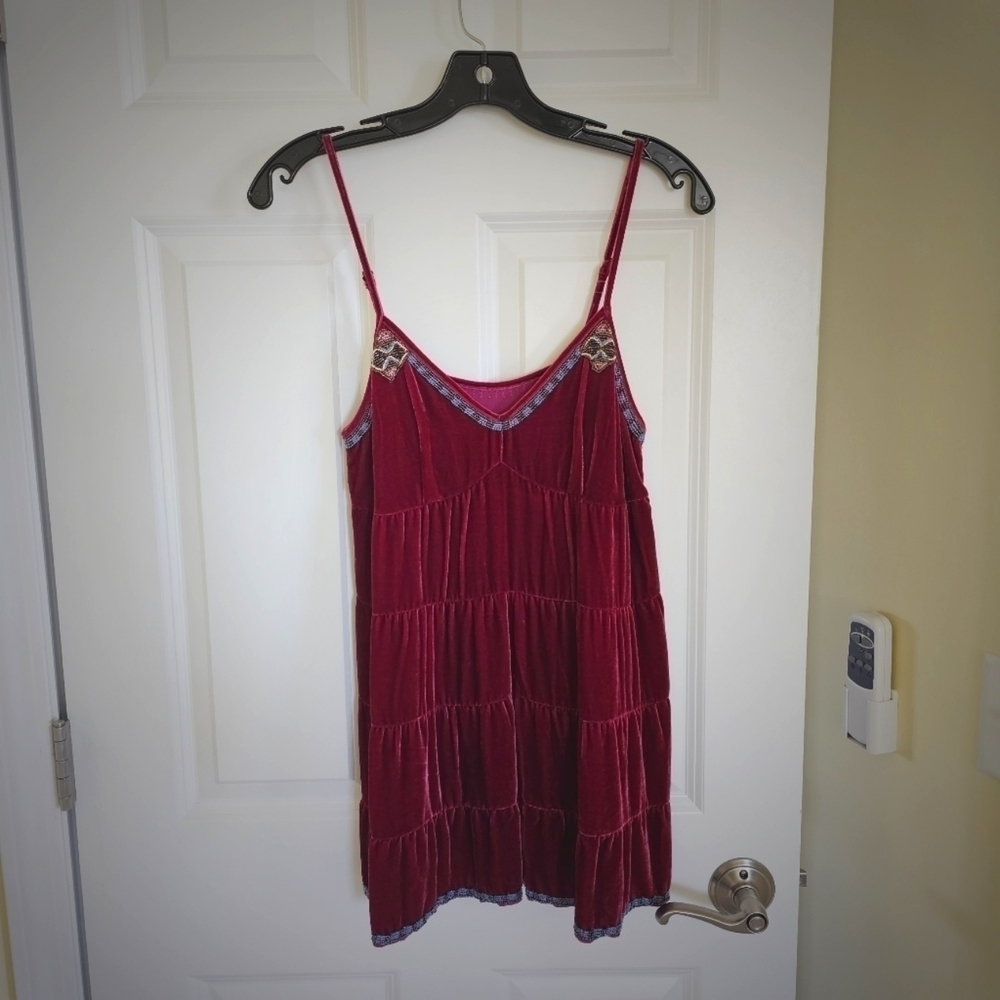 Velvet spaghetti strap baby doll with beaded inlay boho chic .